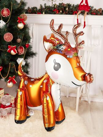 1 个 4D 自立式圣诞驯鹿气球，聚酯膜驯鹿气球，适用于圣诞派对用品、生日、圣诞装饰、节日派对、冬季主题生日装饰、圣诞新年室内装饰、圣诞节