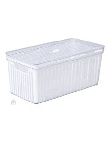 Organizador De Geladeira Grande Acrílico Com Tampa E Cesto 4,8 L