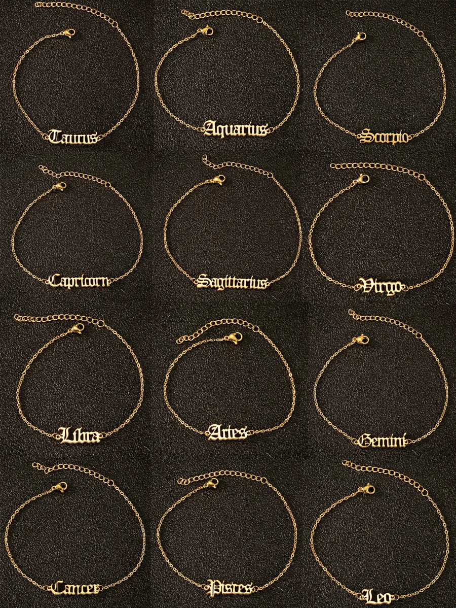 1 Miếng Châu Âu & Châu Mỹ Phong cách Thép không gỉ 12 Lá số tử vi Cổ xưa Tiếng Anh Thiết kế chữ cái vòng chân Đối với Của phụ nữ Mặc hàng ngày - Vàng - Xem 1