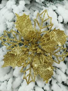 5 件空心金粉花供应装饰花环藤花圣诞树配件 DIY 吊坠圣诞花环圣诞树装饰品圣诞婚礼派对花环金色 - 金色 - 查看 5