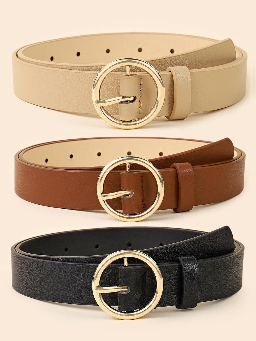 1 件/3 件女士圆形扣 PU 皮革时尚腰带夏季、秋季、万圣节 - 彩色 - 查看 1