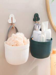 1pc Plastic Storage Basket For Household Use, Wall-mounted Bathroom Storage Basket For Toiletries, Punch-free Storage Basket, Kitchen Storage Basket, Bathroom Hanging Basket, Bedside Wall-hanging Storage Basket