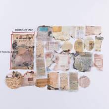 复古和纸贴纸包，包含英文手稿、时间碎片手稿系列、烧痕、不对称边缘、复古和文学日记 DIY 贴纸，40 张 - 彩色 - 查看 10