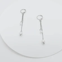 1pair Simple & Unique Pearl Pendant Dangle Earrings, Suitable For Party Gift - Silver - View 1