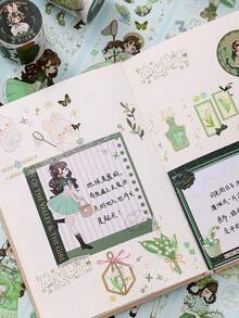 1 Roll Random Cute Girl Pattern Washi Tape Sticker For Multipurpose Diy Craft, Scrapbooking And Journaling Decoration - Green - View 7