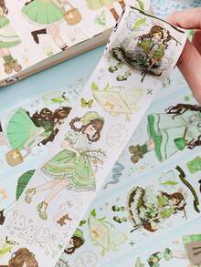 1 Roll Random Cute Girl Pattern Washi Tape Sticker For Multipurpose Diy Craft, Scrapbooking And Journaling Decoration - Green - View 2