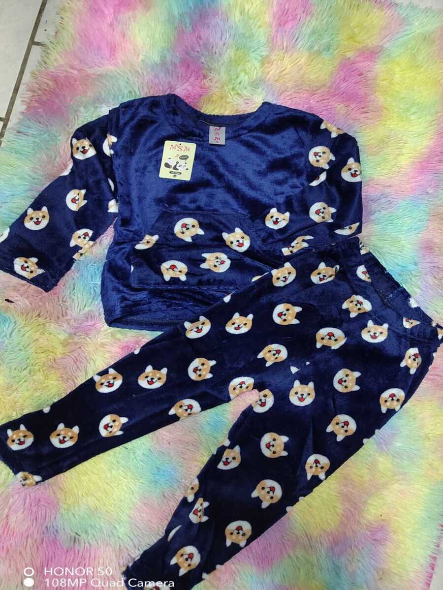 Conjunto Pijama Polar Niña Calientita Afelpada De 2 Píezas - Azul Marino - Ver 1