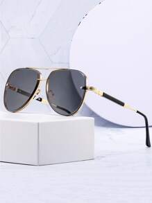 1 Pieza/par Gafas De Sol De Aviador Sin Marco Para Hombre - Gris Oscuro - Ver 1