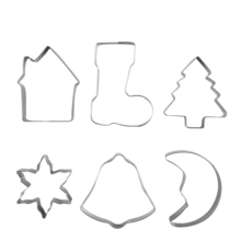 6入組不鏽鋼聖誕節曲奇模具,包括薑餅人、餅乾、樹、星星、襪子、鈴鐺、月亮、房子和曲奇切割器和擀麵棍 - 粉色 - 查看 6