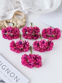 1束（6头）仿真康乃馨花束迷你字母DIY花环材料糖果盒配件家居婚庆装饰新娘手腕花胸花头花材料新年装饰生日派对蛋糕配件、情人节、礼物 - 玫紅色 - 查看 6