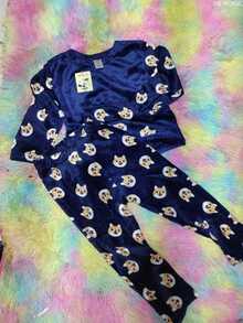 Conjunto Pijama Polar Niña Calientita Afelpada De 2 Píezas - Azul Marino - Ver 2