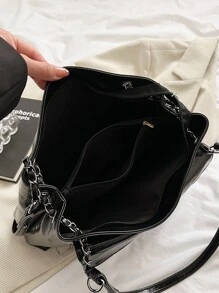 Bolsa De Hombro Negra De Moda Con Gran Capacidad - Negro - Ver 6