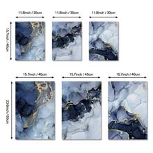 HALFLEMART 3pcs Dark Blue & Golden Marble Pattern Canvas Wall Art - Perfect for Living Room, Bedroom & Corridor Decor - No Frame - Multicolor - View 3