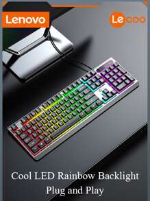 Lenovo 聯想遊戲鍵盤，104 鍵全金屬面板，彩虹 LED 背光靜音電腦鍵盤，腕托，多媒體鍵，防重影鍵，發光 USB 有線鍵盤，相容於 PC Mac Xbox - 黑色 - 查看 1