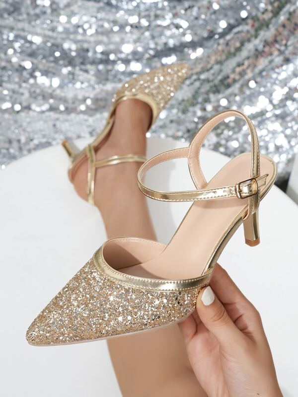 Glitter Peep-Toe High Heels With Stiletto Heels For Women