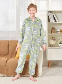 Tween Boy 灰色游戏印花连帽连身裤家居服 - 彩色 - 查看 4