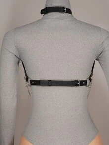 1 Pieza Estilo Gótico Cinturón De Cintura De PU Con Detalles De Cadena Para Trajes De Festival - Negro - Ver 5