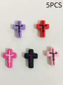 5pcs New Creative Diy Silicone Beads With Cross Pendant For Diy Bracelet Jewelry Making - Multicolor - View 1