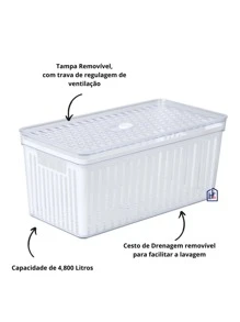 Organizador De Geladeira Grande Acrílico Com Tampa E Cesto 4,8 L