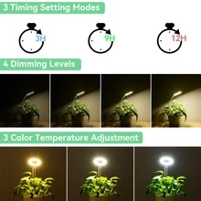 JESLED 24顆led全光譜室內植物生長燈,圓形成長燈,具備自動開/關定時器和5v調光功能,適用於小型植物、多肉植物,暖白色,1入組 - 白色 - 查看 6