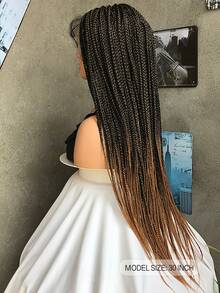T30# 30英寸超長扭曲盒子編織9x6拉丁髮型 指甲扳手 180%密度前綁手工編織辮子假髮,附嬰兒髮,高溫合成纖維女士假髮 - 漸層 - 查看 3
