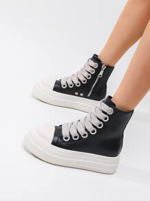 Alan Vincent Black Shoes For Women 2025 New Style Women Boots High Boots Women Lace-Up Zip Black Platform Boots Increase 5cm Party Shoes For Women Daily Wear Ladies Shoes Casual Fashion Sneakers Outdoor Comfort Shoes Suitable For Short Women Dark Motorcycle Style - Black - View 8