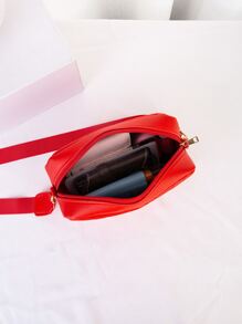 1 件心形压纹斜挎包，百搭时尚迷你方形单肩包，金色金属装饰，适合女士 - 紅色 - 查看 5