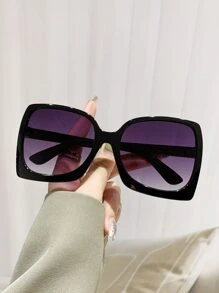 1pc Women Fashionable Oversized Fashion Glasses Asymmetrical Retro 90s Style Shades Beach Accessories For Summer Beach Vacation,Outdoor,Travel - Black - View 2
