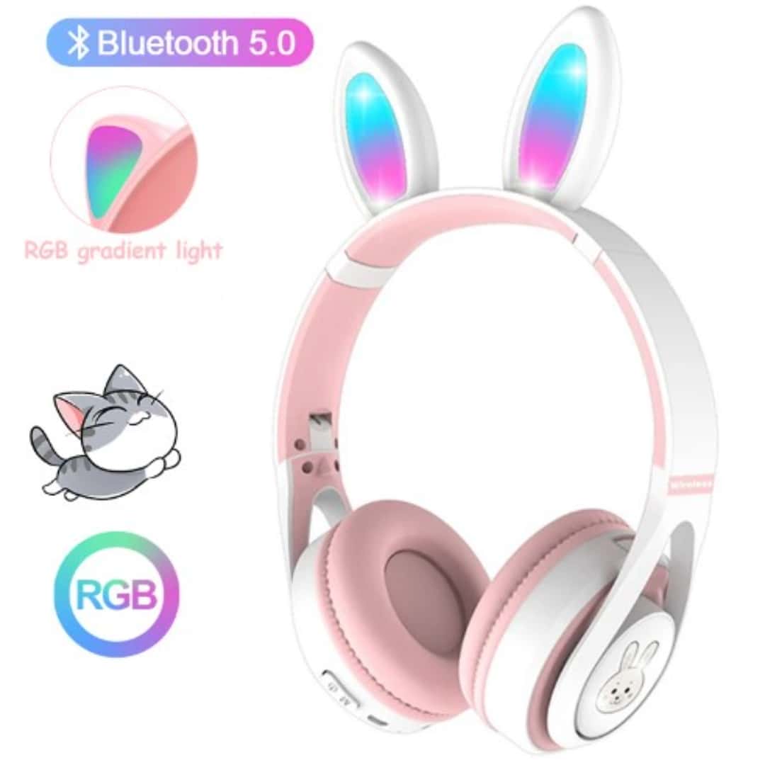 Audifonos Bluetooth 5.0 Orejas Conejo Luz Led Con MicrófonoAudífonos con Orejas de conejo Inalámbricos de Diadema Micrófono Incorporado, Auriculares Wireless Bluetooth 5.0 | Batería de Larga Duración | Ultraligeros | para Juegos, PC, Celular y más - Rosa - Ver 1