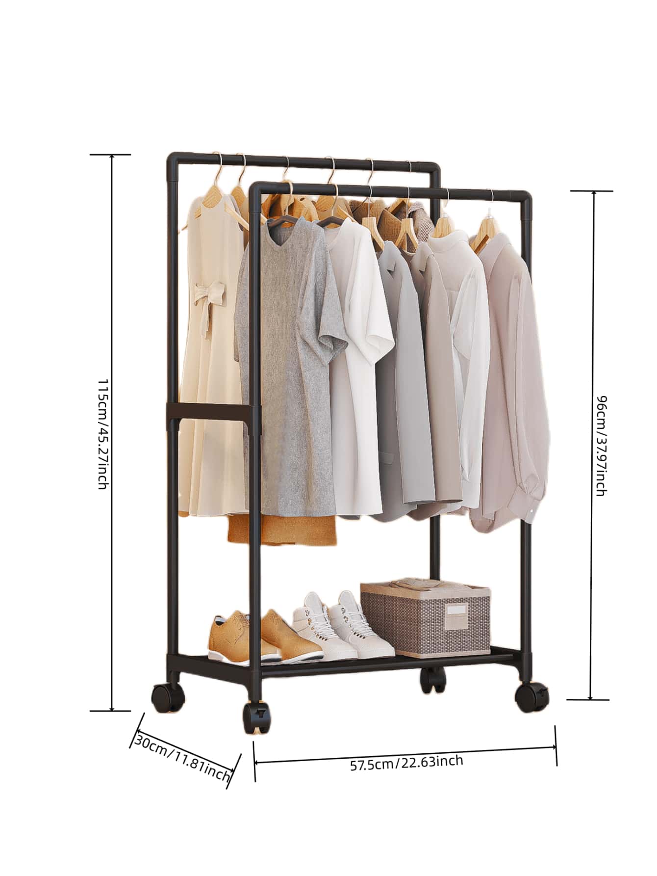 Moveable Clothing And Shoe Storage Rack, Multifunctional Organizing ...