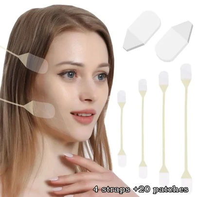 24 st V-formad ansiktslyftningstejp + 4 band + 20 plåster, transparent hudfärgat osynligt lyftband, ansiktskonturerande sminkverktyg, smink, billigt, rumsinredning, sminkbord, resor, sovrum, sminktillbehör, puff, sminkblandare, puderpuff, sminksvamp, billigt, strumpbyxor, smink, sminkverktyg, billiga saker, presenter, presenter till kvinnor, julklappar
