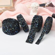 1pc Glitter Self-adhesive Ribbon Roll For Wedding Cake, Birthday, And Art Craft Decoration - Black AB - View 1