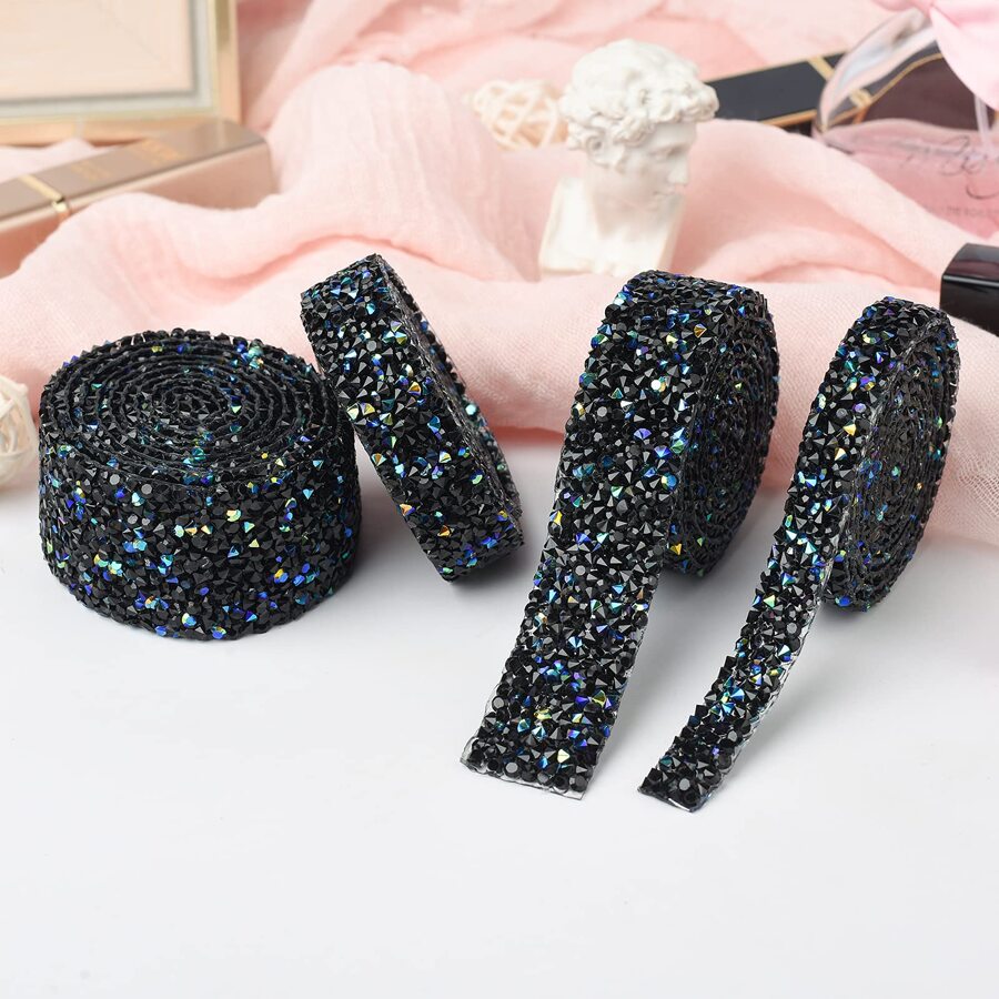 1pc Glitter Self-adhesive Ribbon Roll For Wedding Cake, Birthday, And Art Craft Decoration - Black AB - View 1