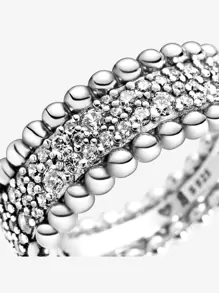 925純銀串珠戒指帶秘密,浪漫情侶戒指適用於情人節/生日禮品,DIY可堆疊圓環,優雅&迷人女性圓環適用於白色&光滑手指 - 銀色 - 查看 3