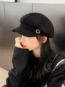 Mũ nồi màu trơn cho nữ, mũ phù hợp mùa xuân hè phong cách Hàn Quốc, mũ chu vi đầu Nhật Bản cho họa sĩ, một kích cỡ - màu đen - Xem 5