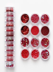 12pcs/Set Red Nail Art Glitter Sequins Kit Nail Decoration DIY Nail Charms Nail Gems Nail Supplies - Burgundy - View 1
