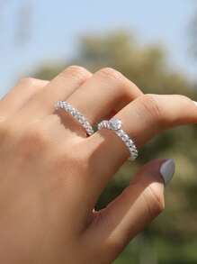 Bộ 2 nhẫn đá Cubic Zirconia lãng mạn, nhẫn cưới, nhẫn đính hôn, nhẫn kỷ niệm, nhẫn dự tiệc dành cho nữ, quà tặng ngày Valentine, quà tặng cho mẹ, quà tặng ngày của mẹ - Bạc - Xem 7