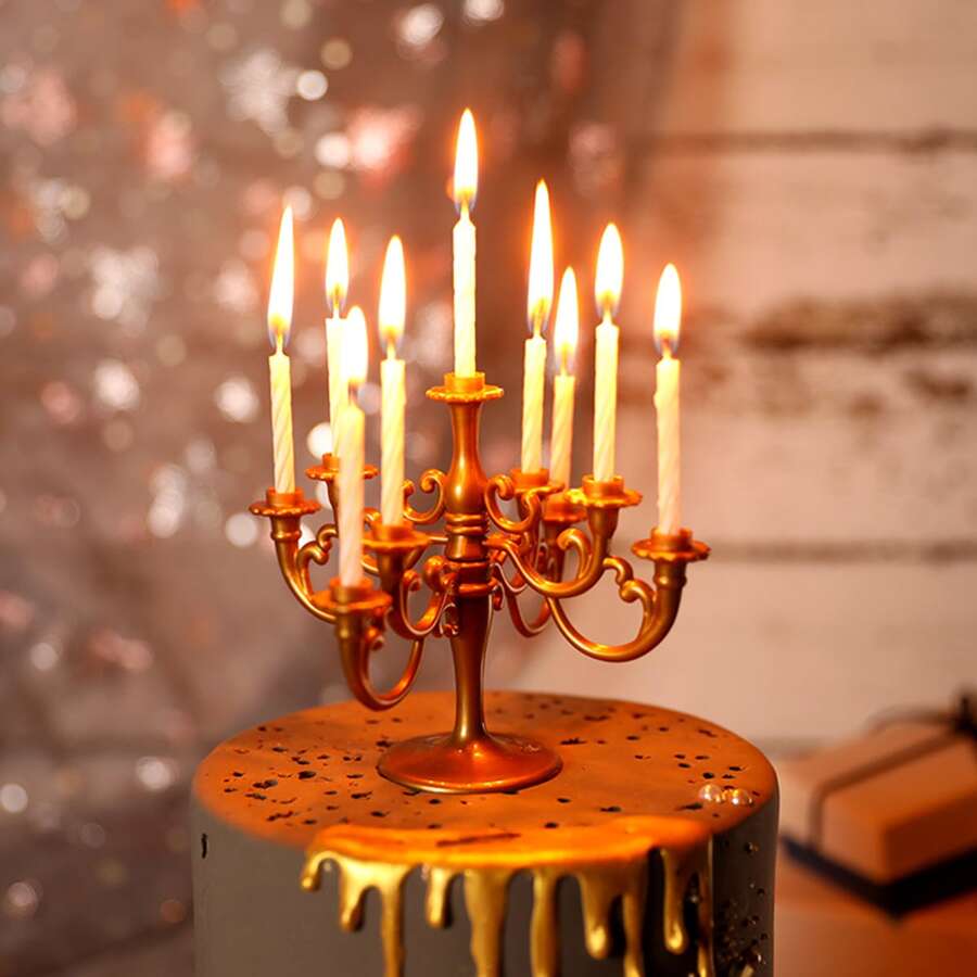 1pc Vintage European Style Birthday Cake Topper Decor With Candle Holder - Bronze - View 1