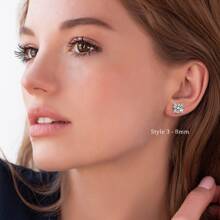 1Pair Classic Round Cut Moissanite Stud Earrings For Women 100% Sterling Silver Round D Color Moissanite Earrings For Women Girls Birthday Jewelry Gifts For Her With GRA Certificate Rhinestone Wedding Bridal Jewelry Rhinestone Earrings - Silver - View 5