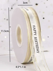 1 cuộn ruy băng gói quà đồ họa khẩu hiệu - trắng - Xem 2