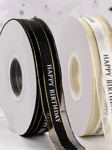 1 cuộn ruy băng gói quà đồ họa khẩu hiệu - trắng - Xem 4