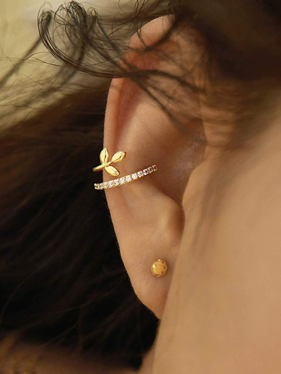 1pc Luxurious & Mori Style Double Layer Wheat Ear Clip With Small Rhinestone Decoration - Yellow Gold - View 1