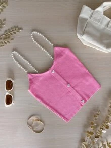 TOP CON  TIRANTE SIMULACION DE PERLAS - Rosa - Ver 2