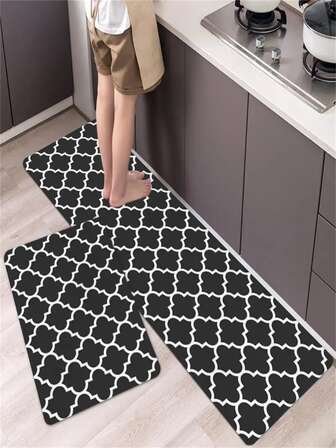 1pc Black Lantern Shaped Non-Slip Kitchen Mat, Washable Kitchen Rug & Mat For Floor Waterproof& Suitable For Farmhouse Kitchen,Bathroom,Hallway, Laundry Room Bathroom Kitchen Decor