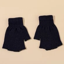 學生純色薄款半露指手套 - 黑色 - 查看 4