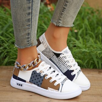时尚运动休闲透气轻便防滑平底系带帆布鞋，女式春秋白鞋