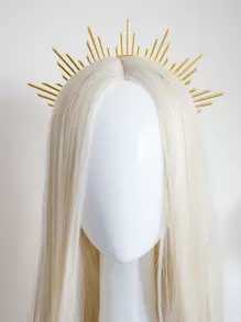 1PC Gold Metal Sun Crown Goddess Headpiece Queen Crown Bridal Headband Elegant,Hairband,Hair Hoop Headbands Hair Accessories Head Accessories - Gold - View 8