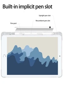 Summer Fashionable Blue & White Wave Pattern Tablet Case With Pen Holder And Painted Soft Silicone Material, Shockproof, Support Sleep/Wake Function, Compatible With Samsung And Ipad - Multicolor - View 4