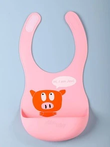 1pc Cute Pig Pattern Waterproof Washable Baby Silicone Bib - Pink - View 3