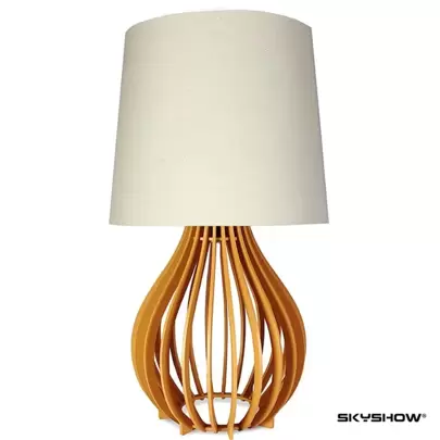  Abajur Gota Madeira mdf cm Cupula Tecido - Retro Vintage Mesa Skyshow®